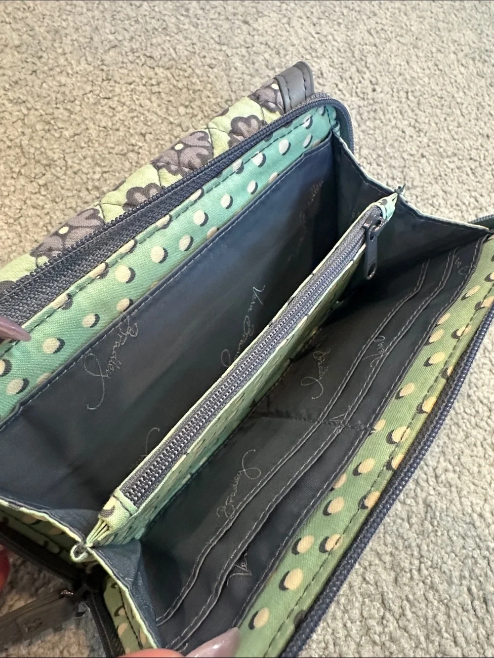 Floral Quilted Wristlet Clutch in Light Green and Gray